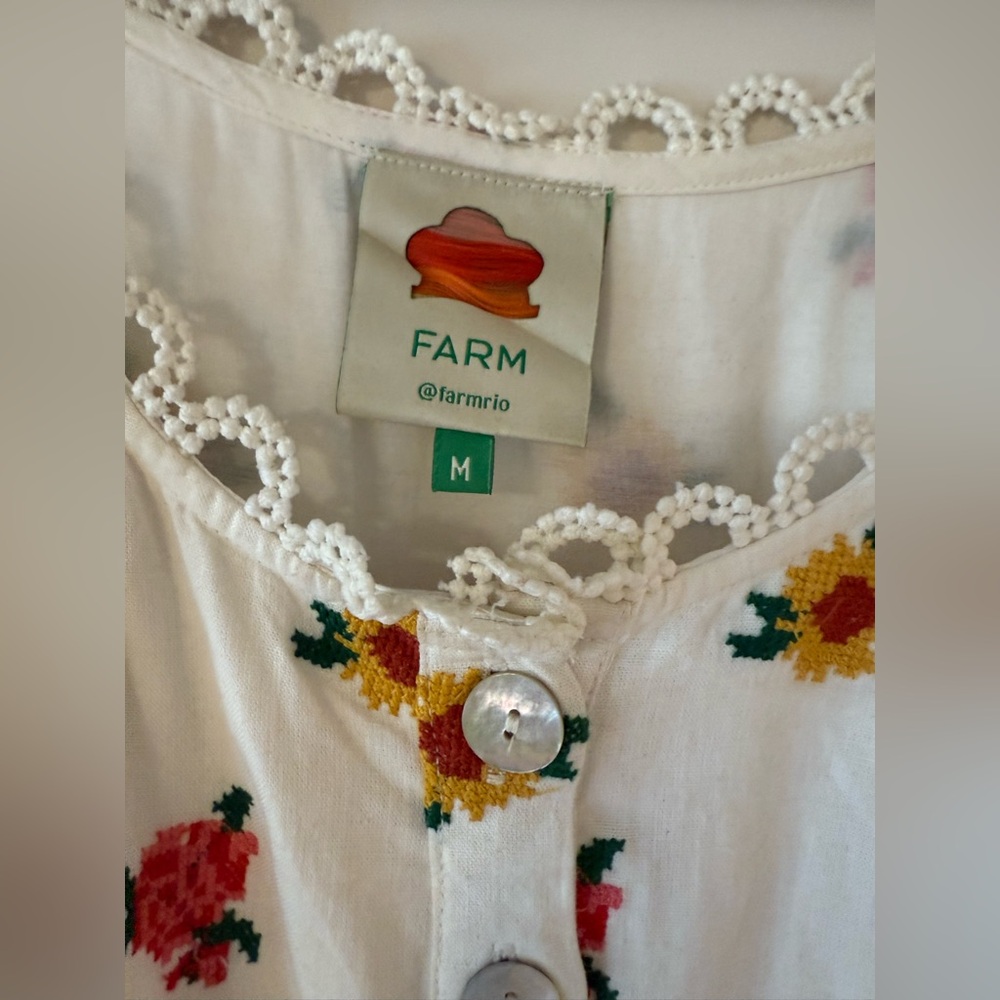 Farm Rio Embroidered Floral and White Midi Dress🌻 - Picture 4 of 6